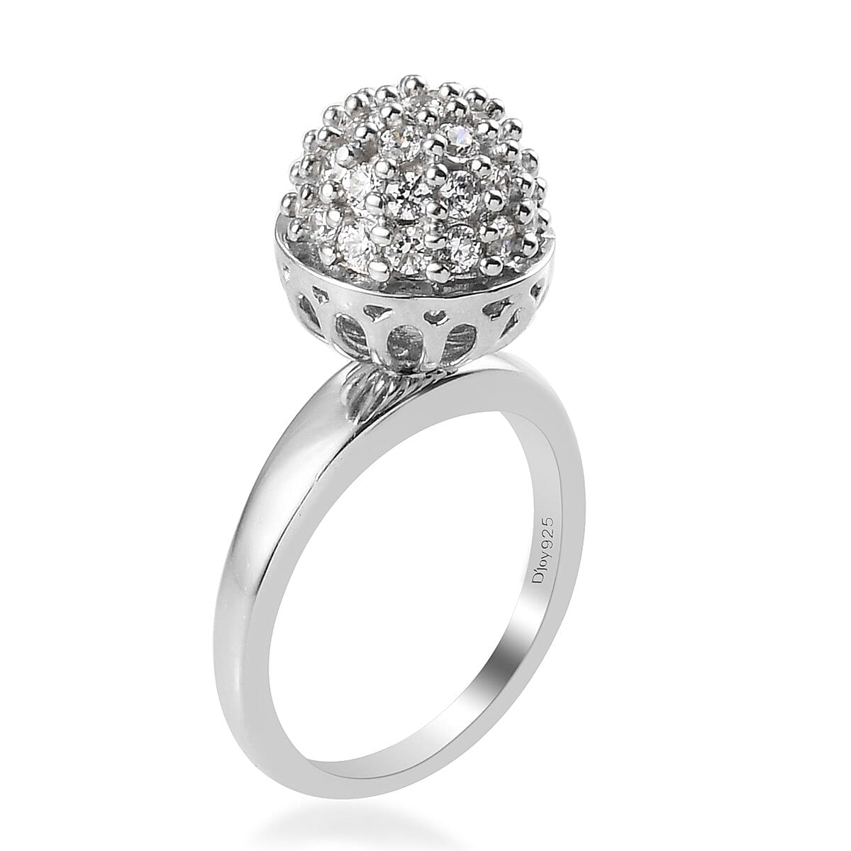 Lustro Stella Made with Finest CZ Cluster Ring in Platinum Over Sterling Silver (Size 8.0) 1.50 ctw image number 3
