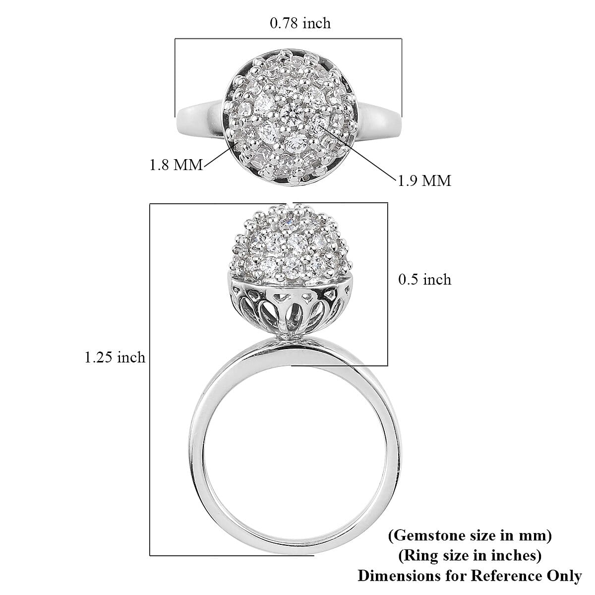 Lustro Stella Made with Finest CZ Cluster Ring in Platinum Over Sterling Silver (Size 8.0) 1.50 ctw image number 5