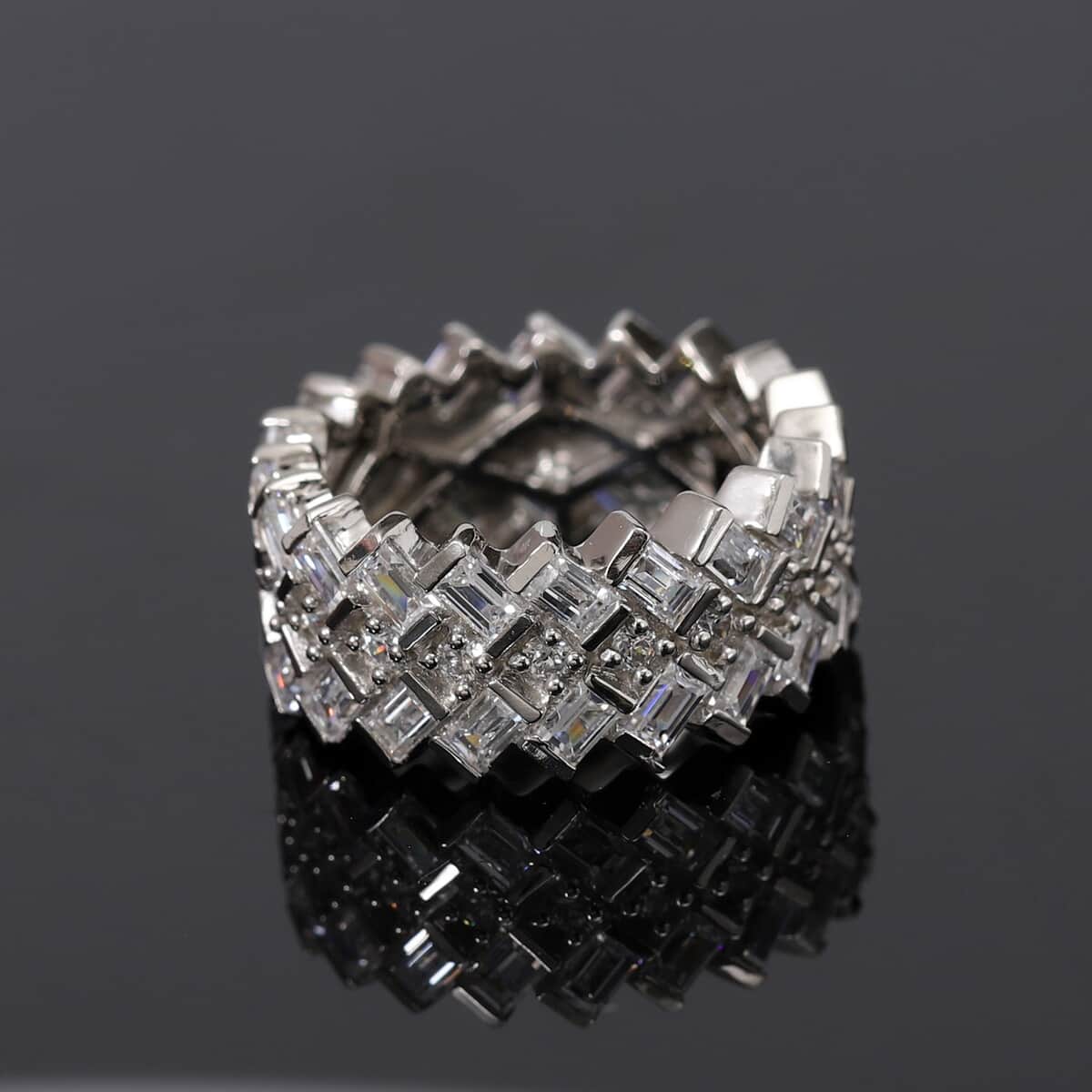 LUSTRO STELLA Made with Finest CZ Band Ring in Platinum Over Sterling Silver (Size 8.0) 4.80 ctw image number 1
