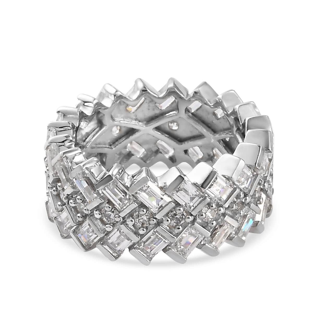 LUSTRO STELLA Made with Finest CZ Band Ring in Platinum Over Sterling Silver (Size 8.0) 4.80 ctw image number 4