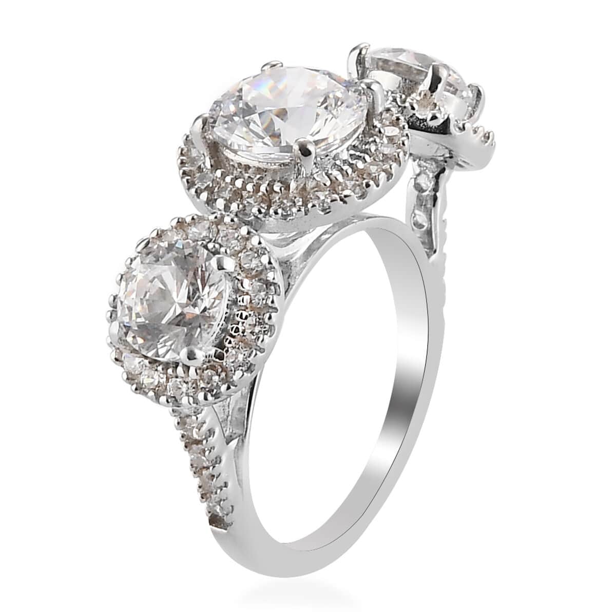LUSTRO STELLA Made with Finest CZ Ring in Platinum Over Sterling Silver (Size 7.0) 7.70 ctw image number 3