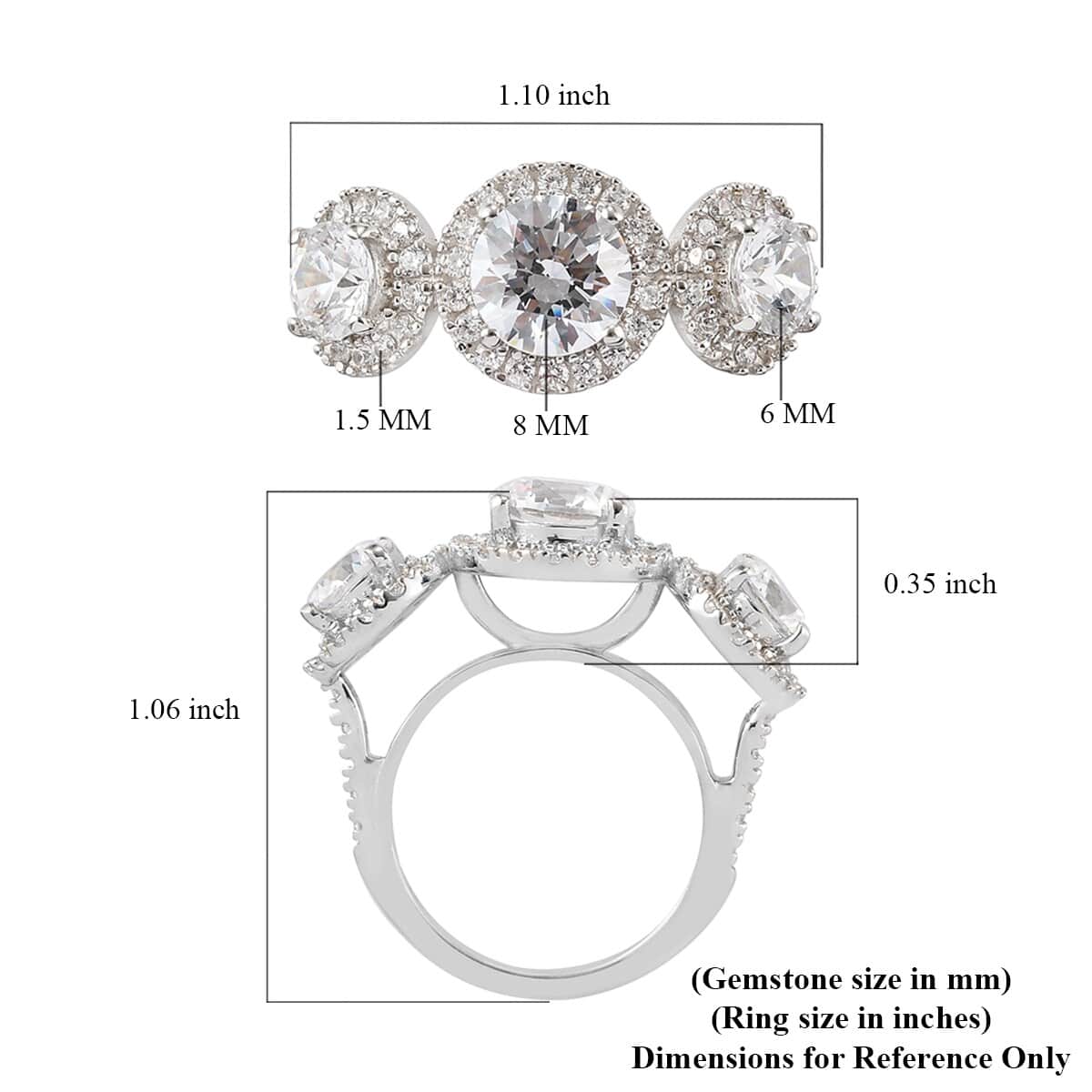 LUSTRO STELLA Made with Finest CZ Ring in Platinum Over Sterling Silver (Size 7.0) 7.70 ctw image number 5