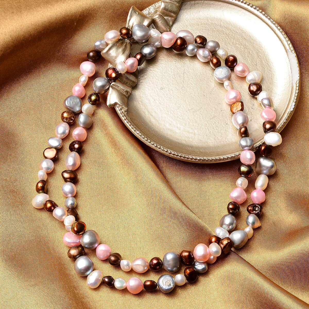 Multi Color Freshwater Pearl Endless Necklace 28 Inches image number 1