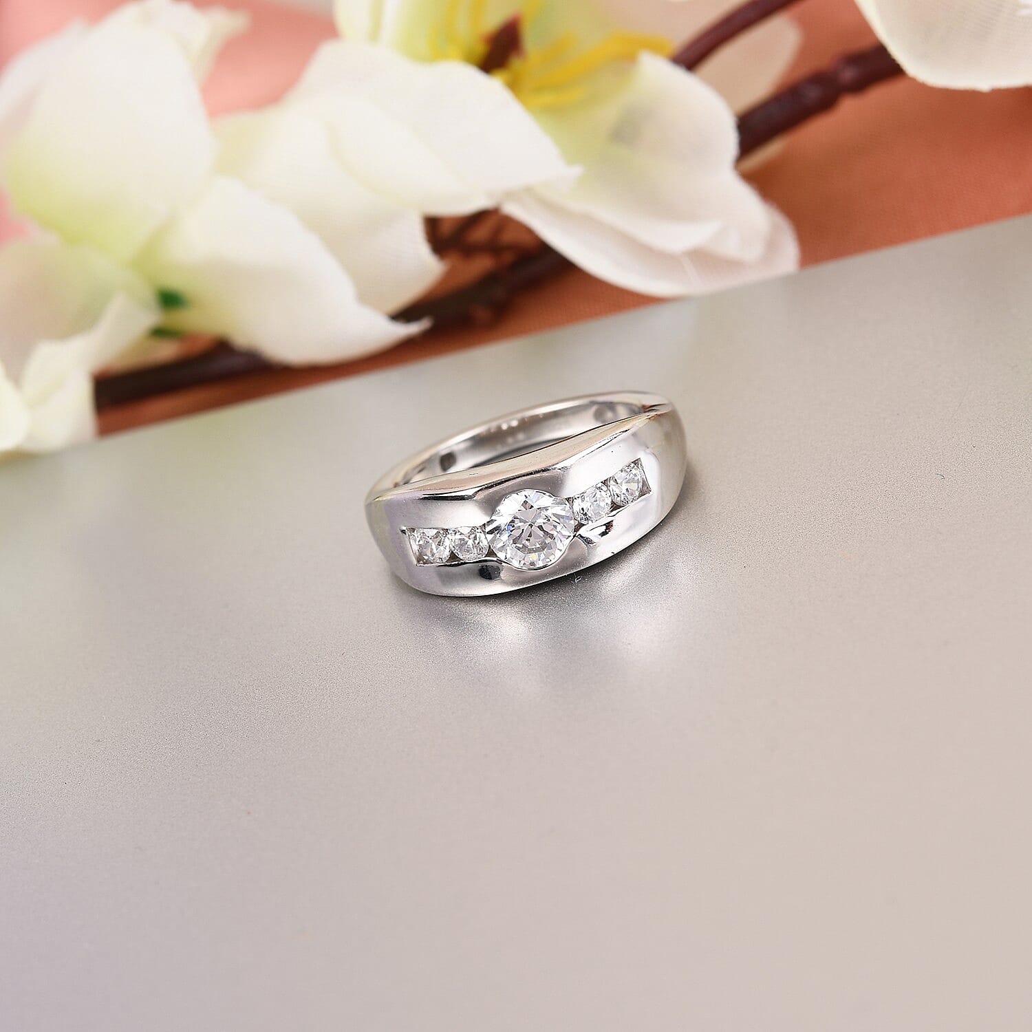 J Francis Zirconia by Swarovski 1.75 ctw Ring in Platinum Over Sterling Silver (Size 5.5)
