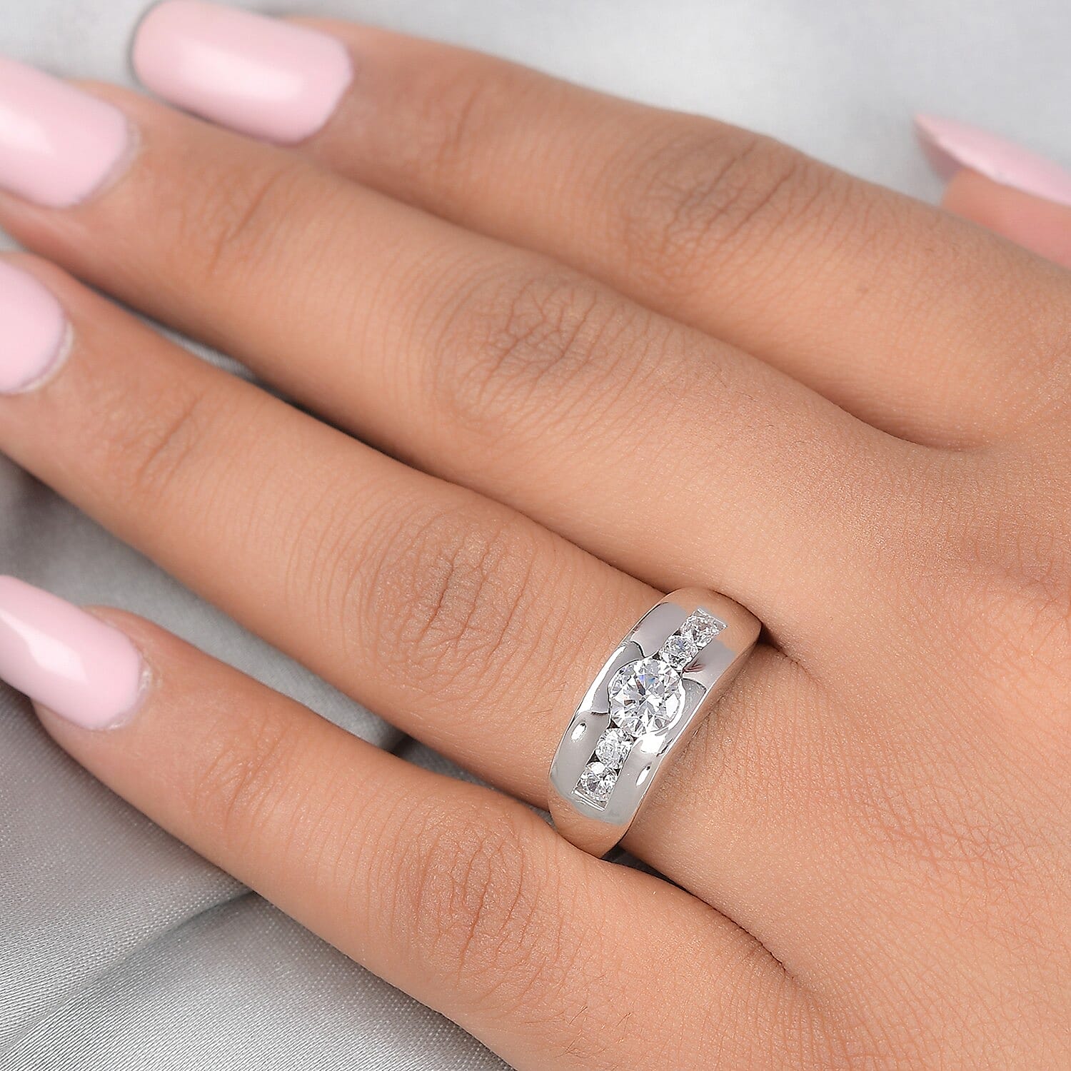 J Francis Zirconia by Swarovski 1.75 ctw Ring in Platinum Over Sterling Silver (Size 5.5)