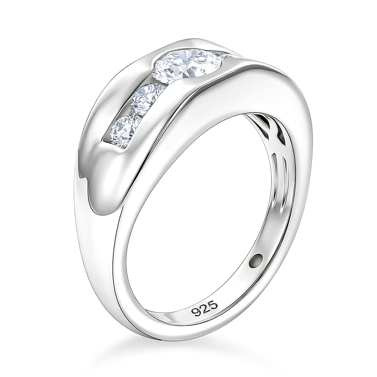 J Francis Zirconia by Swarovski 1.75 ctw Ring in Platinum Over Sterling Silver (Size 5.5)