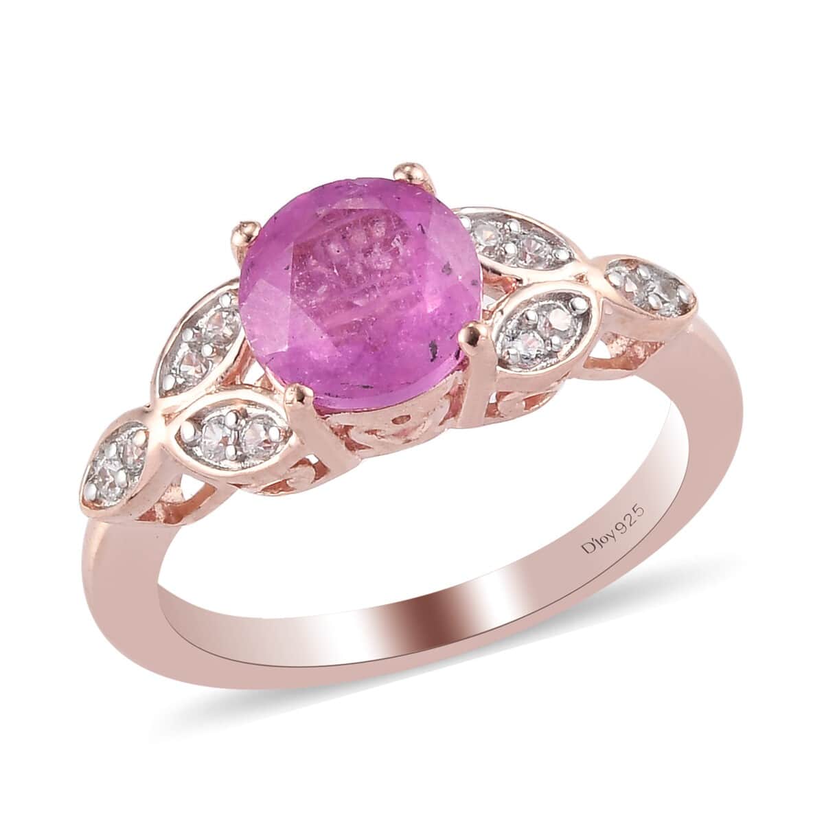 Ilakaka Hot Pink Sapphire and Zircon Ring in Vermeil Rose Gold Over Sterling Silver (Size 6.0) 2.20 ctw image number 0
