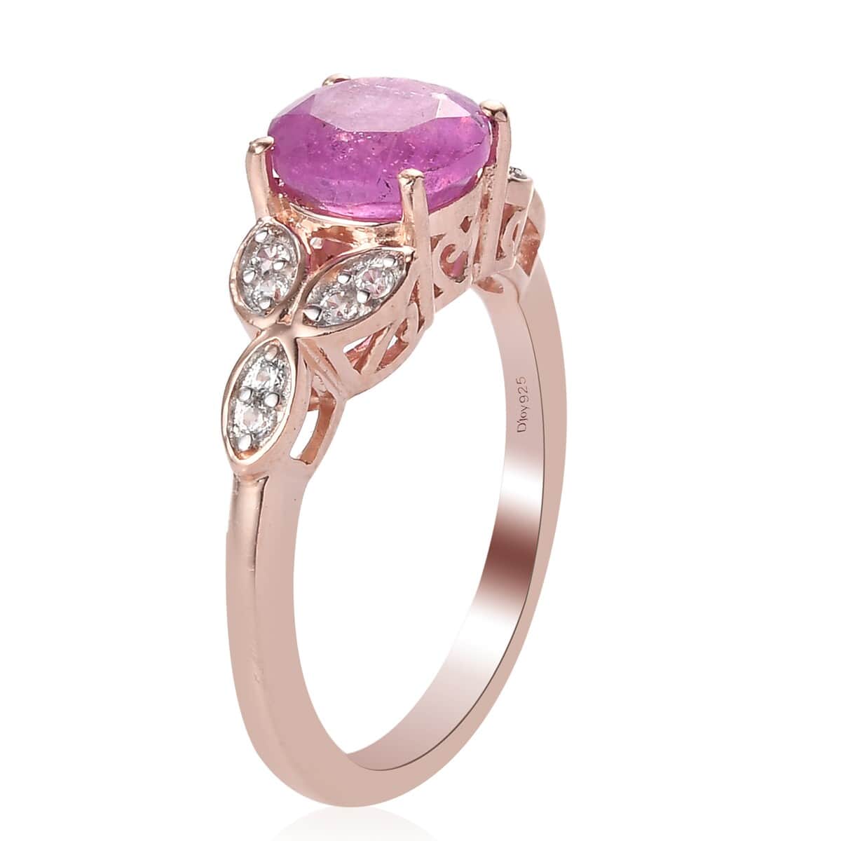 Ilakaka Hot Pink Sapphire and Zircon Ring in Vermeil Rose Gold Over Sterling Silver (Size 6.0) 2.20 ctw image number 3