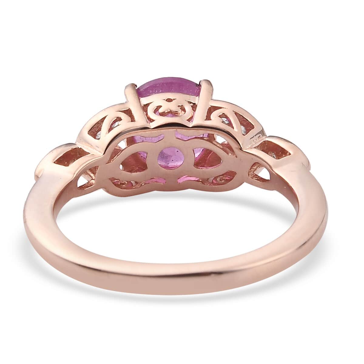 Ilakaka Hot Pink Sapphire and Zircon Ring in Vermeil Rose Gold Over Sterling Silver (Size 6.0) 2.20 ctw image number 4
