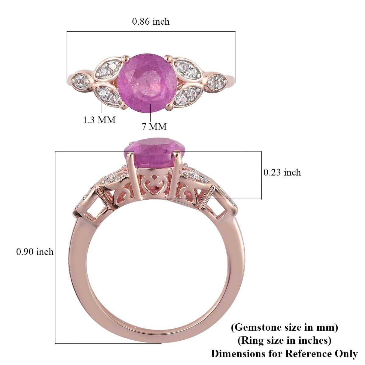Ilakaka Hot Pink Sapphire and Zircon Ring in Vermeil Rose Gold Over Sterling Silver (Size 6.0) 2.20 ctw image number 5