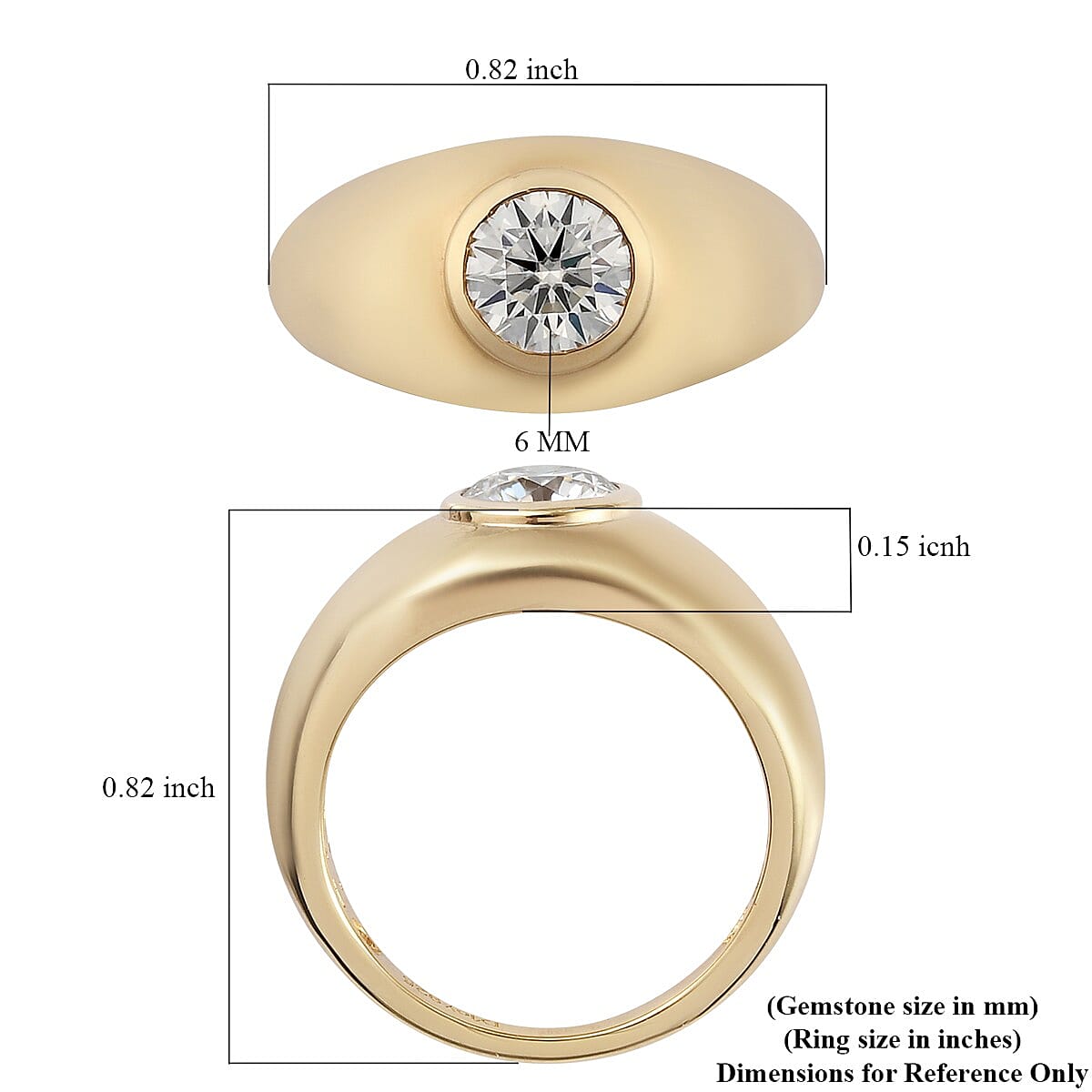 Moissanite Solitaire Ring in Vermeil Yellow Gold Over Sterling Silver (Size 8.0) 0.75 ctw