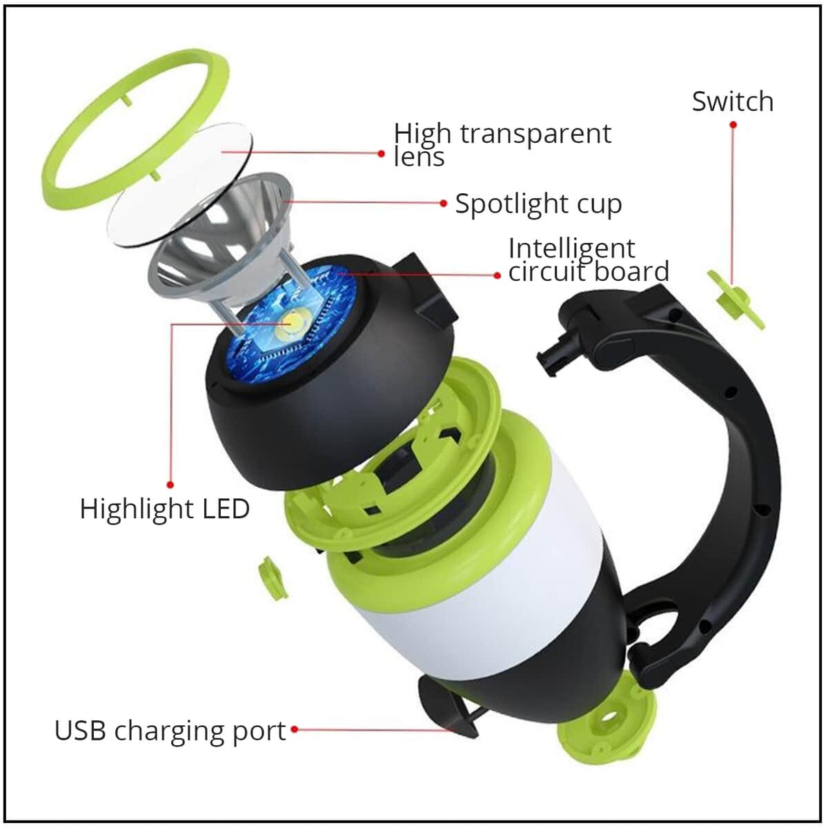 Green 3-in-1 Camping LED Lantern (6.30"x3.35"x5") (3xAA Not Included) image number 3
