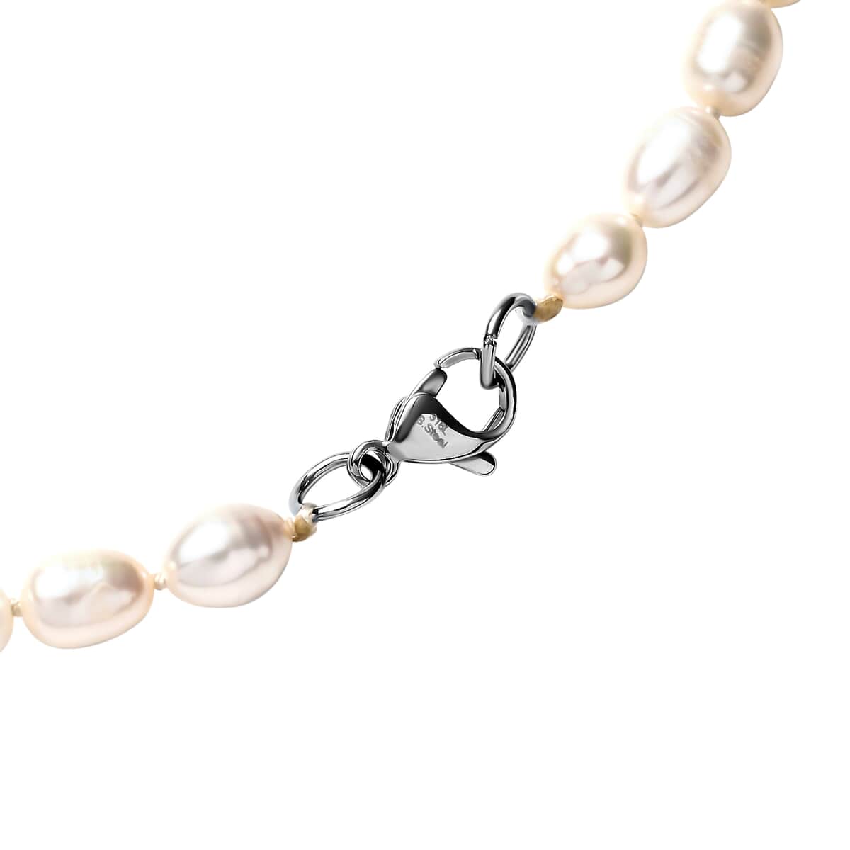 White Freshwater Cultured Pearl Necklace 20 Inches in Stainless Steel image number 2