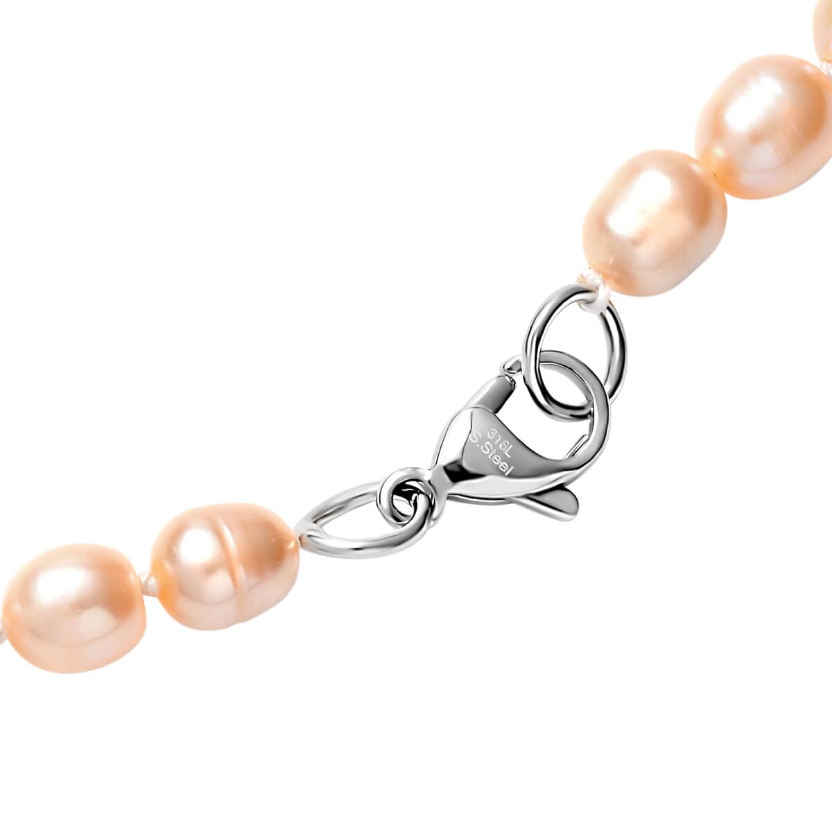 Peach Freshwater Cultured Pearl Necklace in Stainless Steel (20 Inches) image number 2