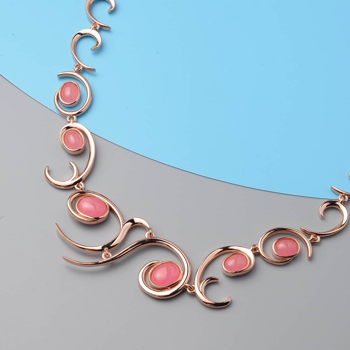 LucyQ Ocean Wave Collection Pink Jade Necklace 20 Inches in 14K Rose Gold Over Sterling Silver 37.35 Grams 12.75 ctw image number 1