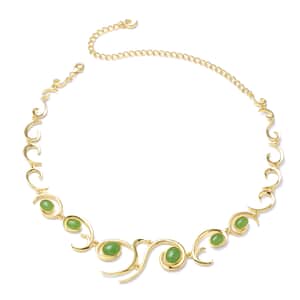 LucyQ Ocean Wave Collection Green Jade (D) Necklace 20 Inches in 14K Yellow Gold Over Sterling Silver 13.00 ctw