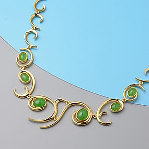 LucyQ Ocean Wave Collection Green Jade (D) Necklace 20 Inches in 14K Yellow Gold Over Sterling Silver 13.00 ctw