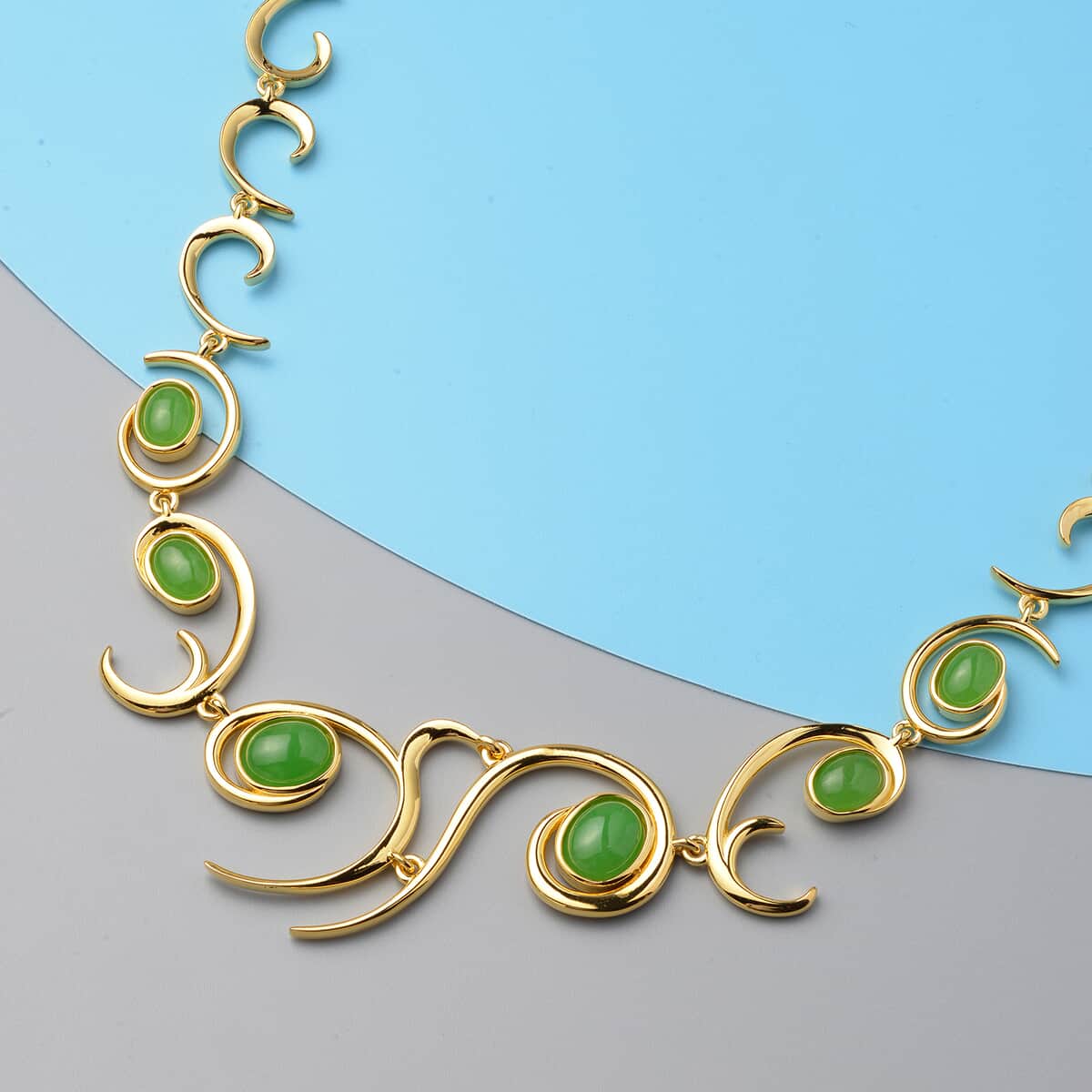 LucyQ Ocean Wave Collection Green Jade (D) Necklace 20 Inches in 14K Yellow Gold Over Sterling Silver 13.00 ctw image number 1