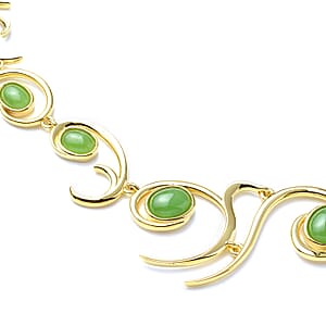 LucyQ Ocean Wave Collection Green Jade (D) Necklace 20 Inches in 14K Yellow Gold Over Sterling Silver 13.00 ctw