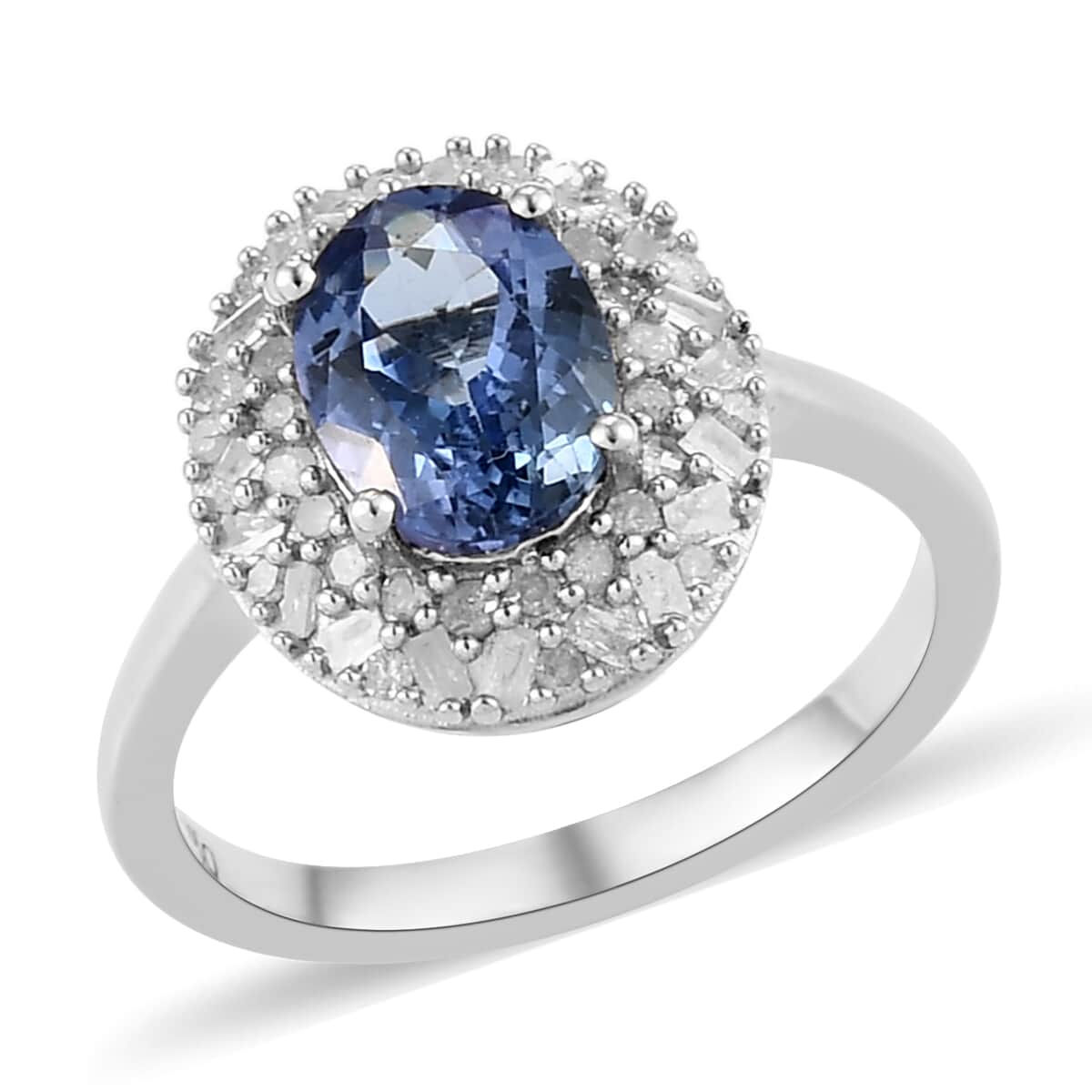Tanzanite and Diamond Cocktail Ring in Platinum Over Sterling Silver (Size 10.0) 1.50 ctw image number 0