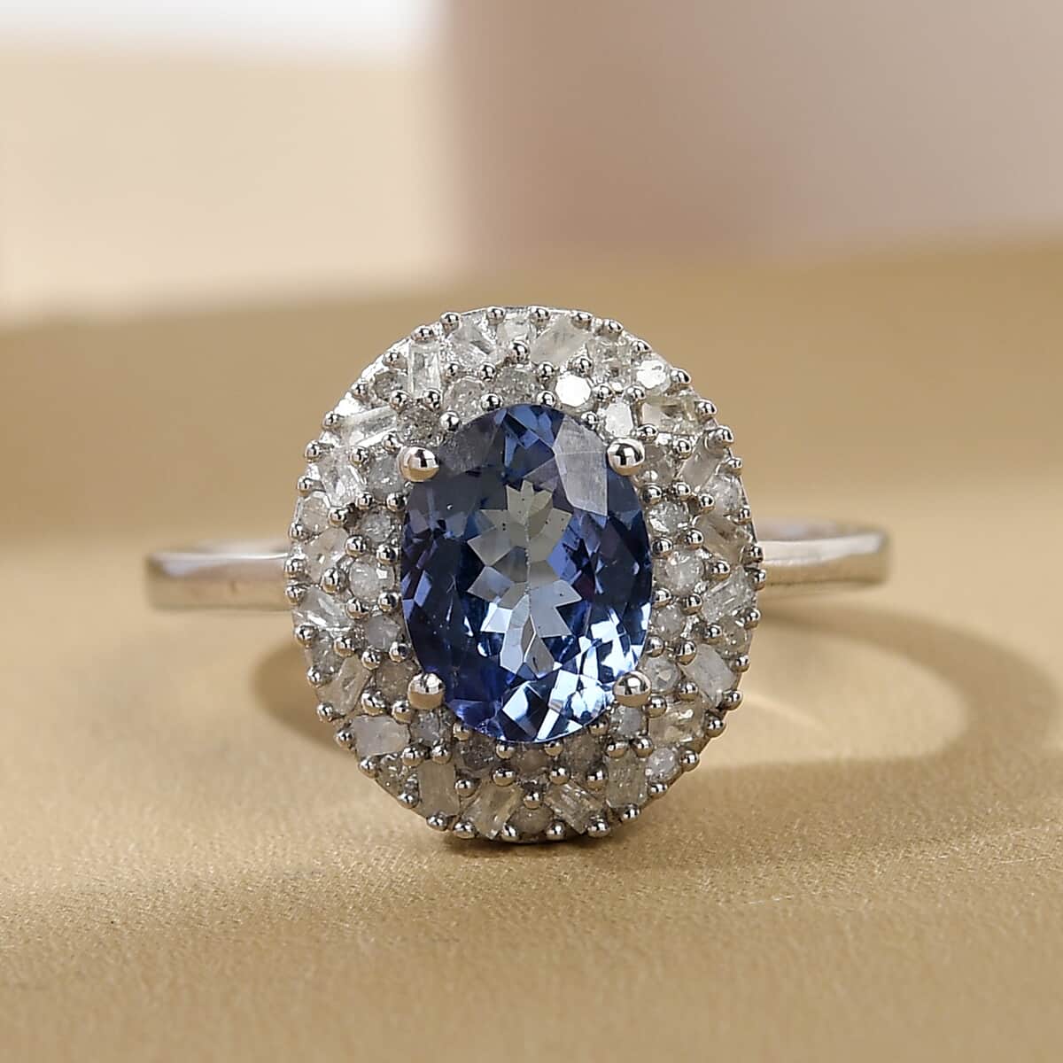 Tanzanite and Diamond Cocktail Ring in Platinum Over Sterling Silver (Size 10.0) 1.50 ctw image number 1
