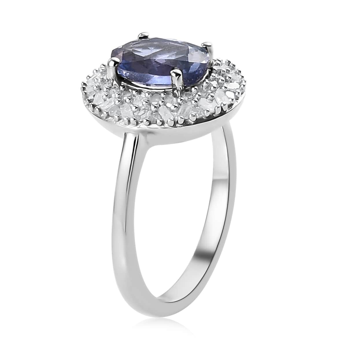 Tanzanite and Diamond Cocktail Ring in Platinum Over Sterling Silver (Size 10.0) 1.50 ctw image number 3