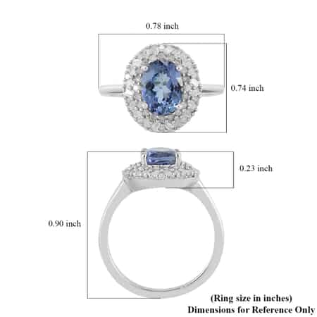 Tanzanite and Diamond Cocktail Ring in Platinum Over Sterling Silver (Size 8.0) 1.50 ctw image number 5