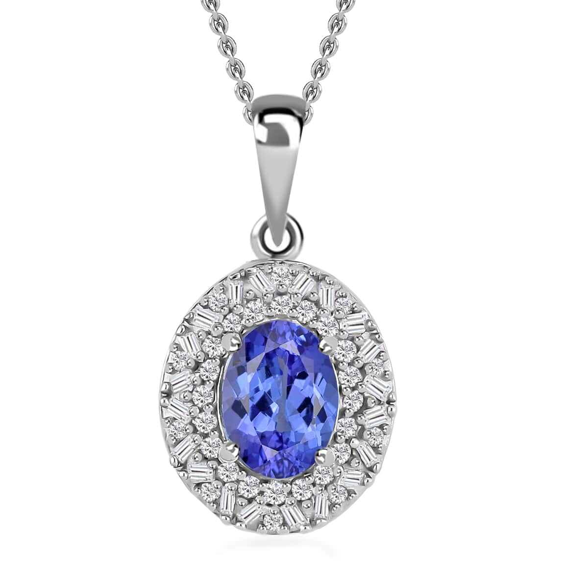 Tanzanite and Diamond Cocktail Pendant Necklace 20 Inches in Platinum Over Sterling Silver 1.70 ctw image number 0