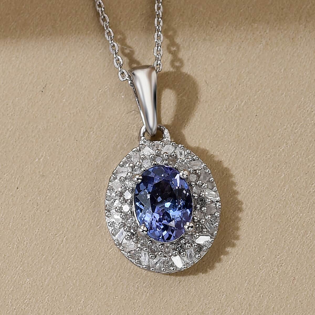 Tanzanite and Diamond Cocktail Pendant Necklace 20 Inches in Platinum Over Sterling Silver 1.70 ctw image number 1