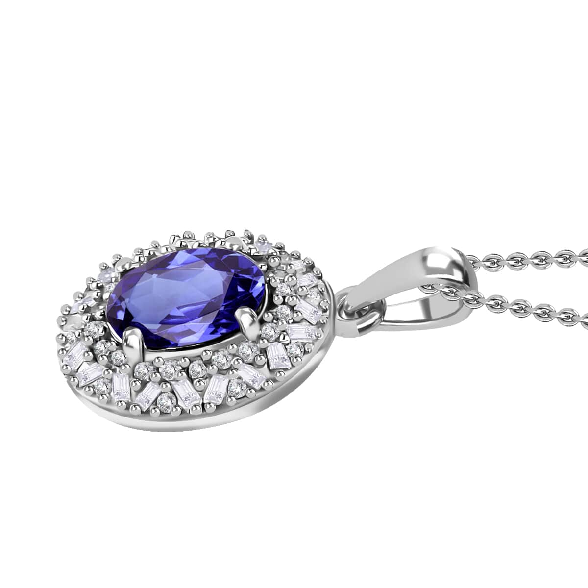 Tanzanite and Diamond Cocktail Pendant Necklace 20 Inches in Platinum Over Sterling Silver 1.70 ctw image number 3