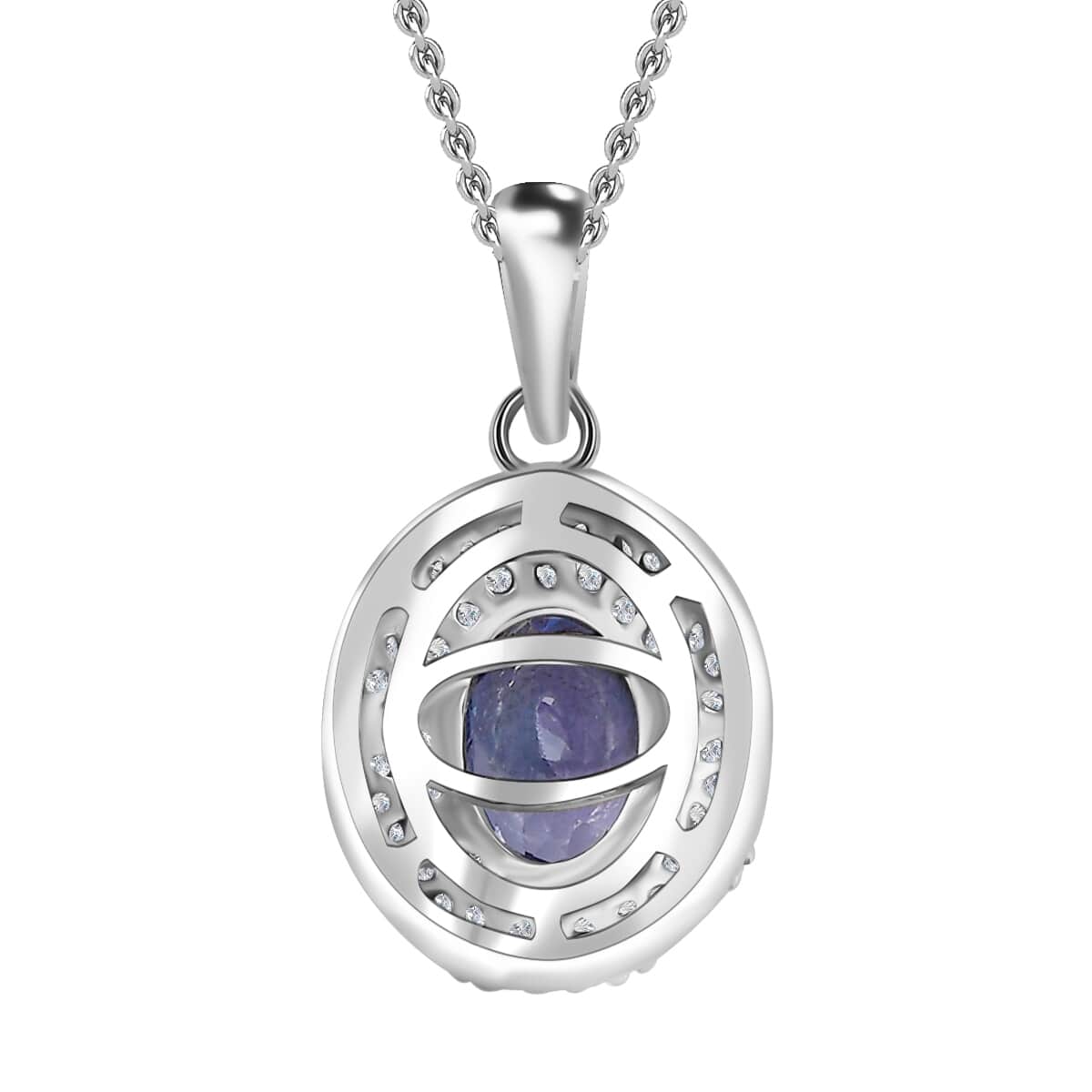 Tanzanite and Diamond Cocktail Pendant Necklace 20 Inches in Platinum Over Sterling Silver 1.70 ctw image number 4