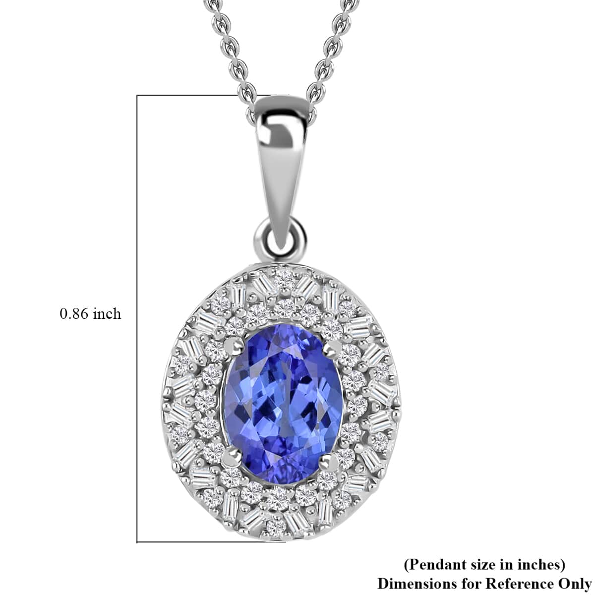 Tanzanite and Diamond Cocktail Pendant Necklace 20 Inches in Platinum Over Sterling Silver 1.70 ctw image number 6