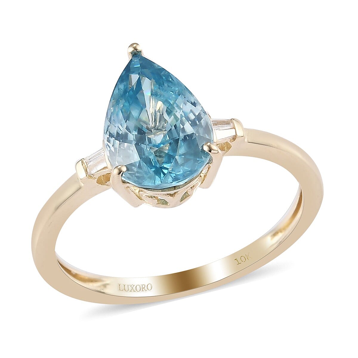 LUXORO Premium Ratanakiri Blue Zircon and Diamond Ring in 10K Yellow Gold (Size 9.0) 2.90 ctw