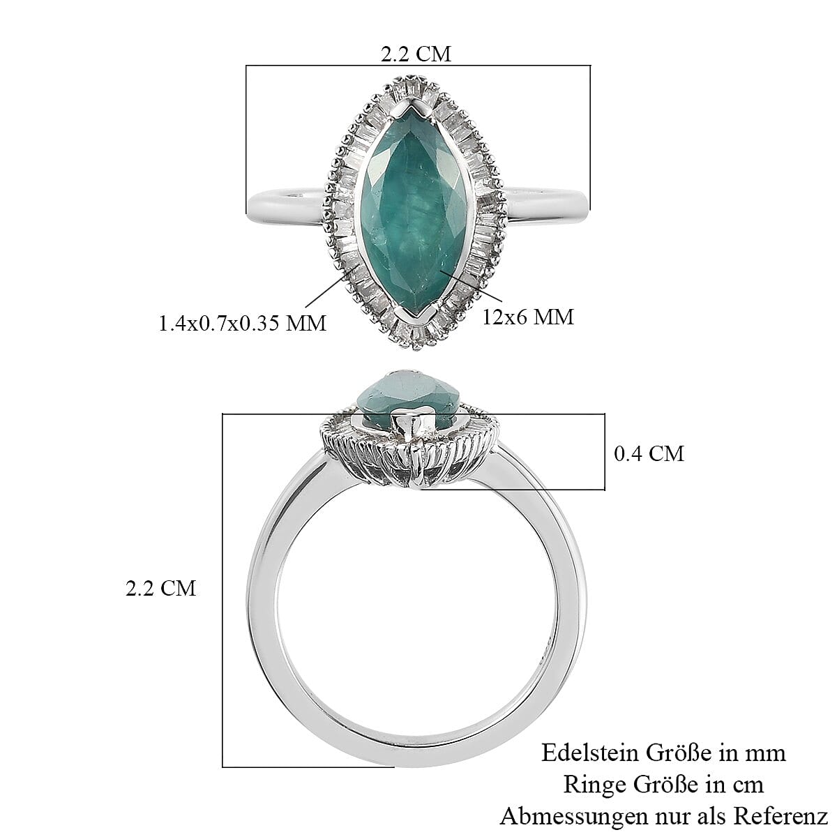 Grandidierite 1.96 ctw Ring in Platinum Over Sterling Silver (Size 5.5)