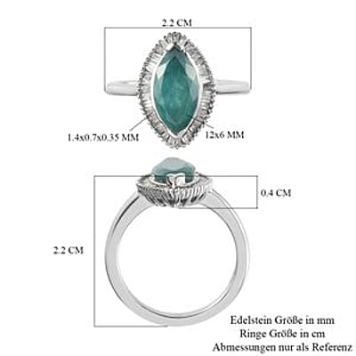Grandidierite 1.95 ctw Ring in Platinum Over Sterling Silver (Size 9)
