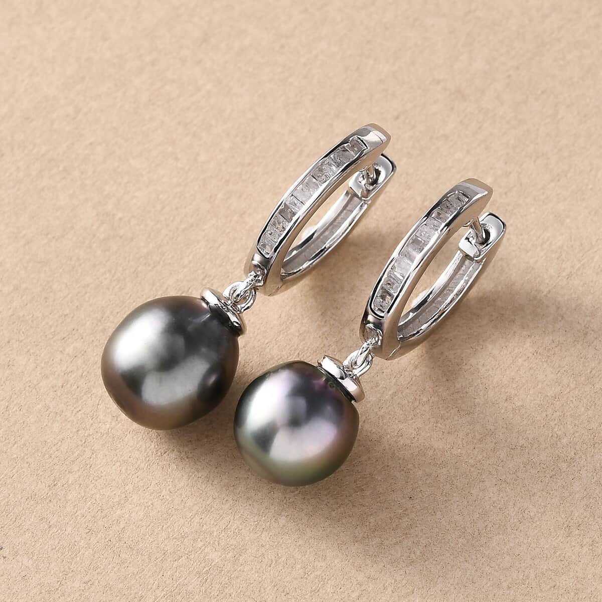 Tahitian Cultured Pearl Drop Earrings In Sterling Silver,South Sea Pearl Jewelry For Women, Unique Birthday Gifts image number 1