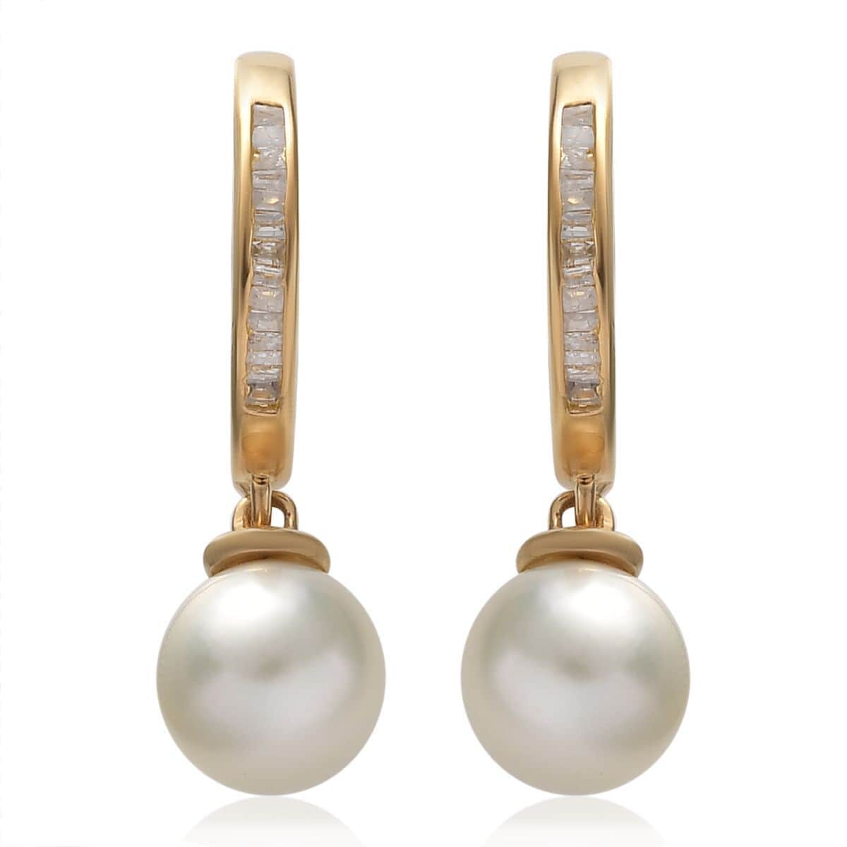South Sea Pearl and Diamond Dangling Earrings in Vermeil Yellow Gold Over Sterling Silver 0.20 ctw image number 0