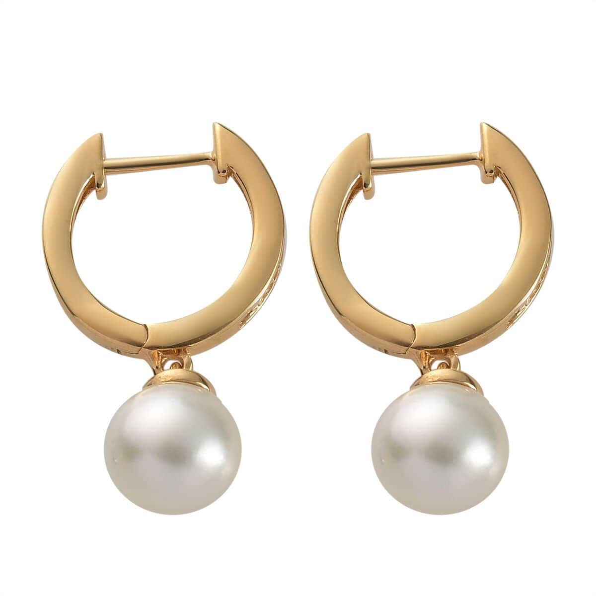 South Sea Pearl and Diamond Dangling Earrings in Vermeil Yellow Gold Over Sterling Silver 0.20 ctw image number 3