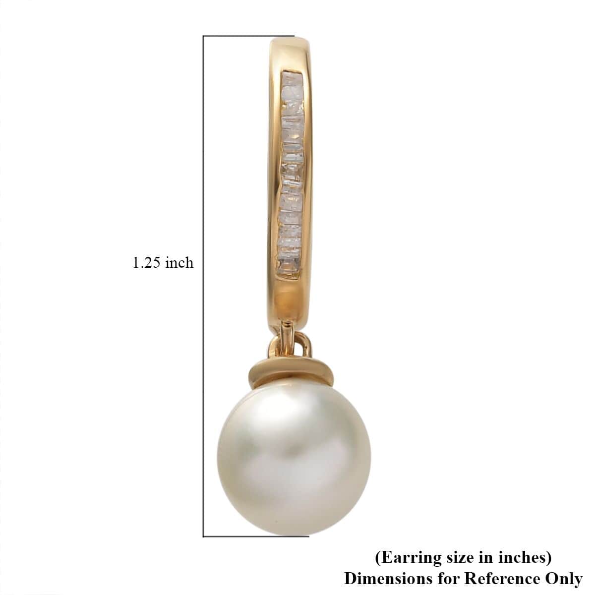 South Sea Pearl and Diamond Dangling Earrings in Vermeil Yellow Gold Over Sterling Silver 0.20 ctw image number 4