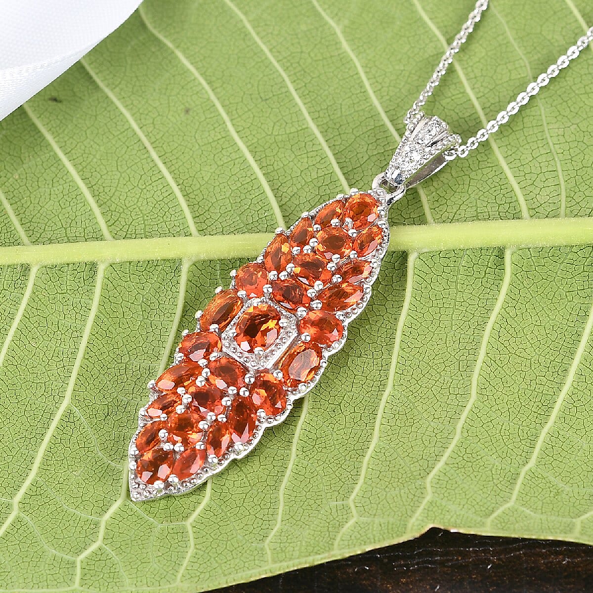 Mexican Fire Opal and Zircon Pendant Necklace 20 Inches in Platinum Over Sterling Silver 2.75 ctw image number 1