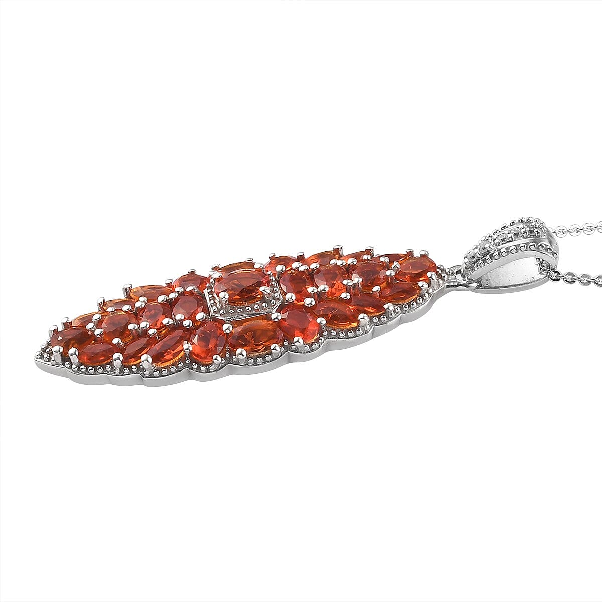 Mexican Fire Opal and Zircon Pendant Necklace 20 Inches in Platinum Over Sterling Silver 2.75 ctw image number 3