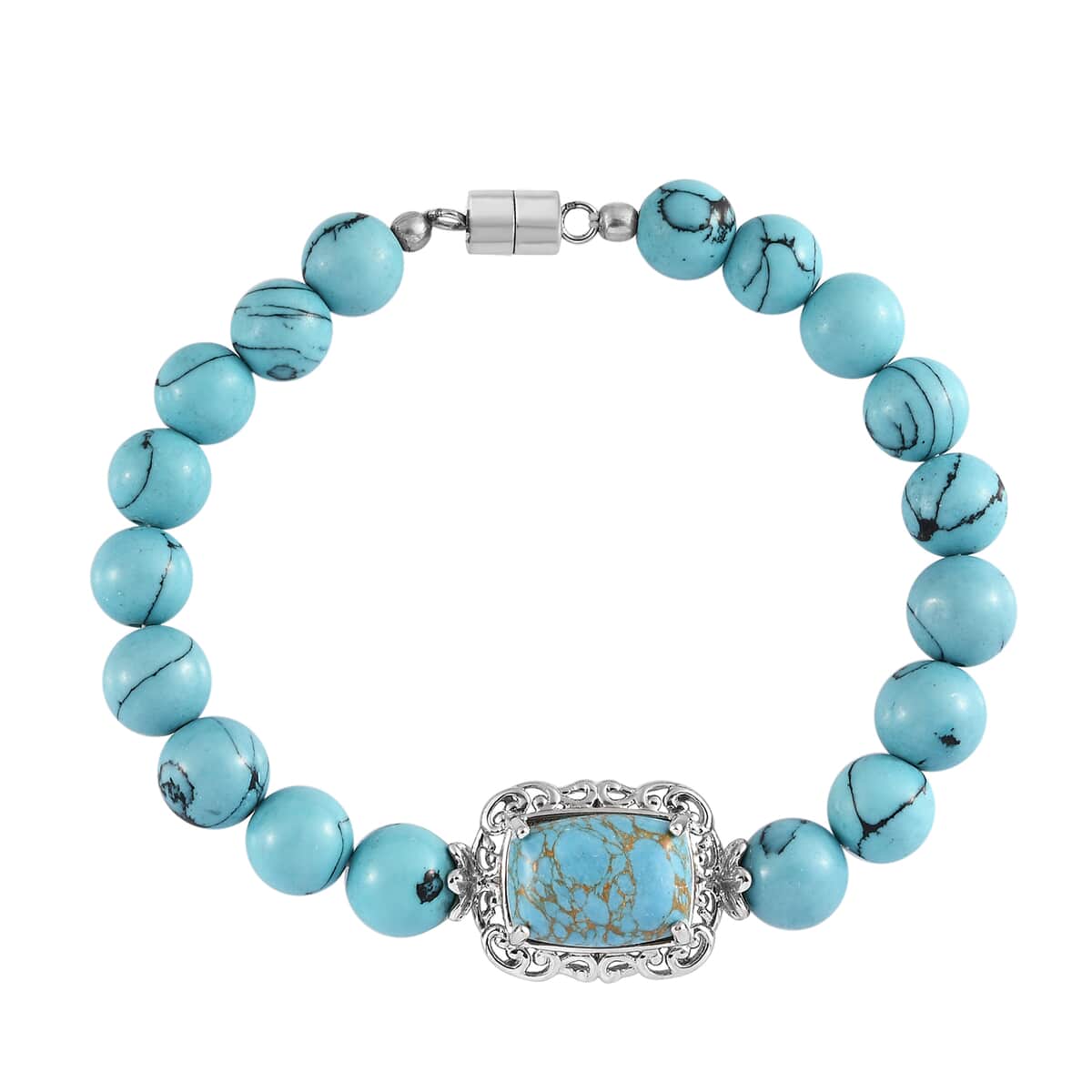 Karis Mojave Blue Turquoise Bracelet in Bracelet in Platinum Bond and Stainless Steel (7.25 In) 62.90 ctw image number 0