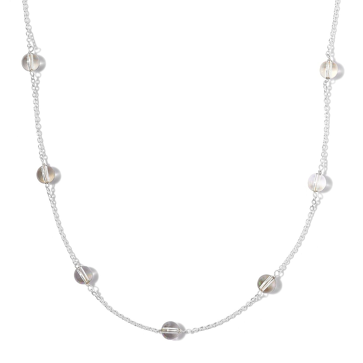 Lumingreen Crystal Station Necklace 18 Inches in Sterling Silver