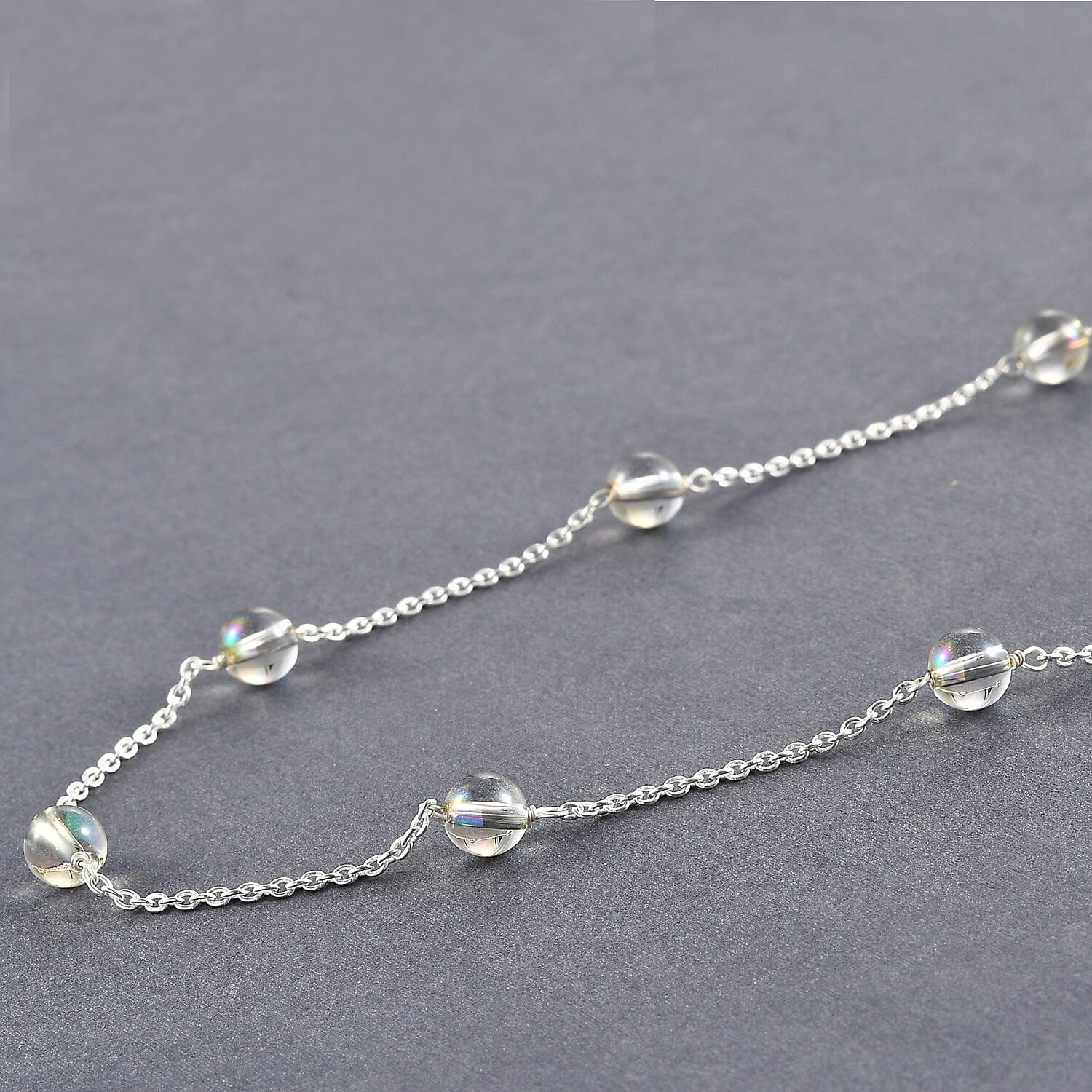 Lumingreen Crystal Station Necklace 18 Inches in Sterling Silver