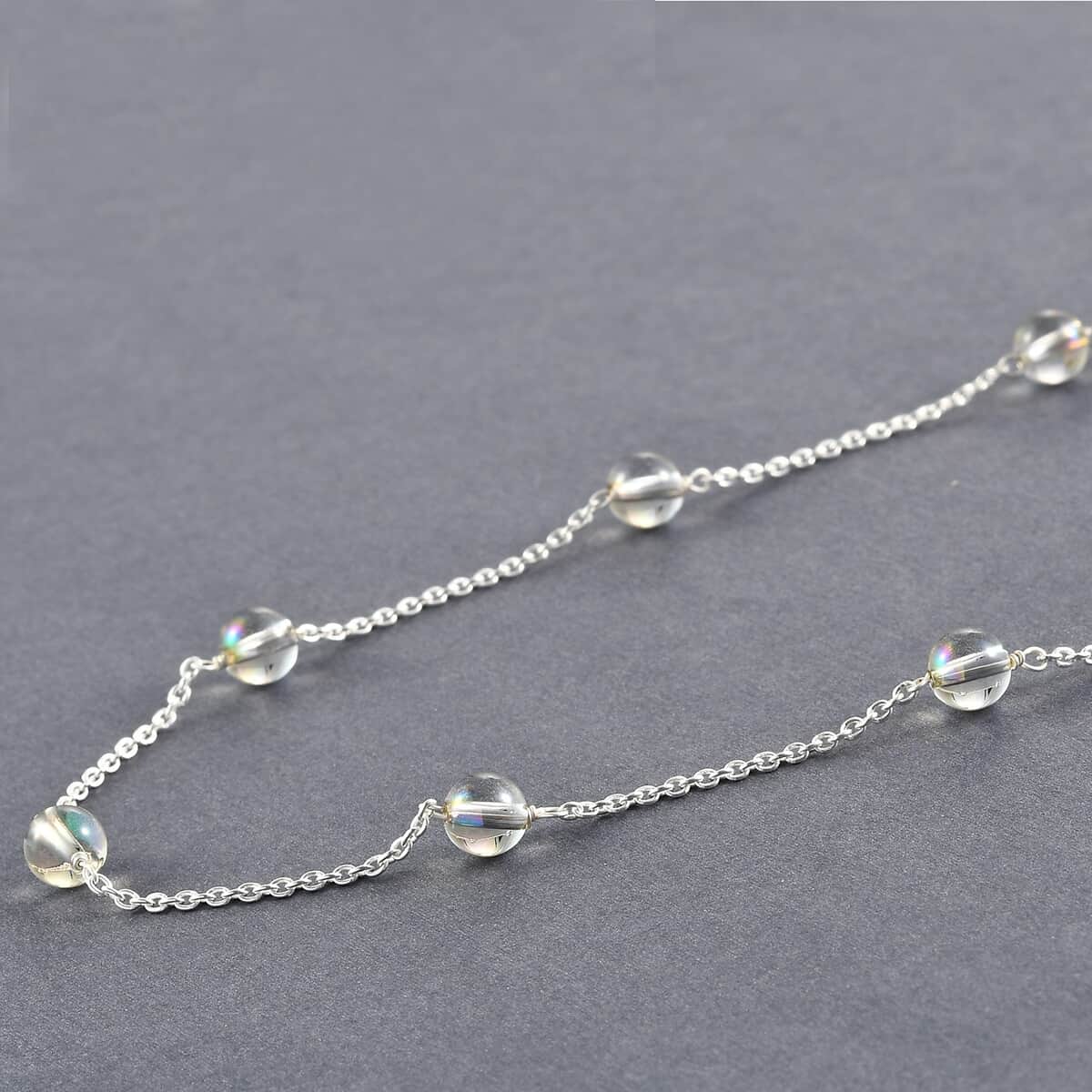 Lumingreen Crystal Station Necklace 18 Inches in Sterling Silver image number 1