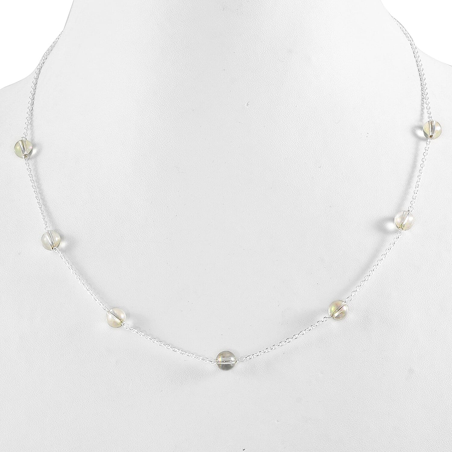 Lumingreen Crystal Station Necklace 18 Inches in Sterling Silver