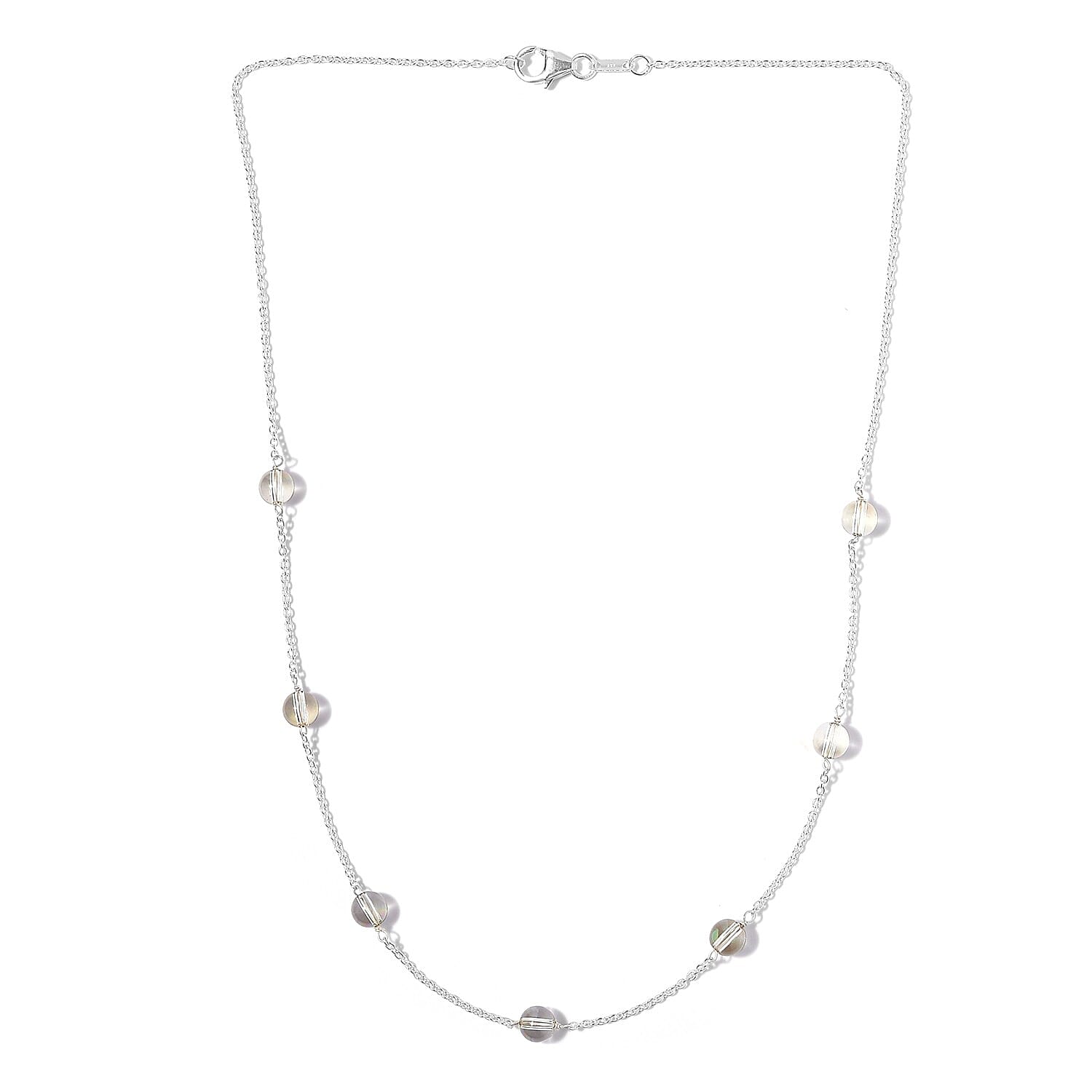 Lumingreen Crystal Station Necklace 18 Inches in Sterling Silver