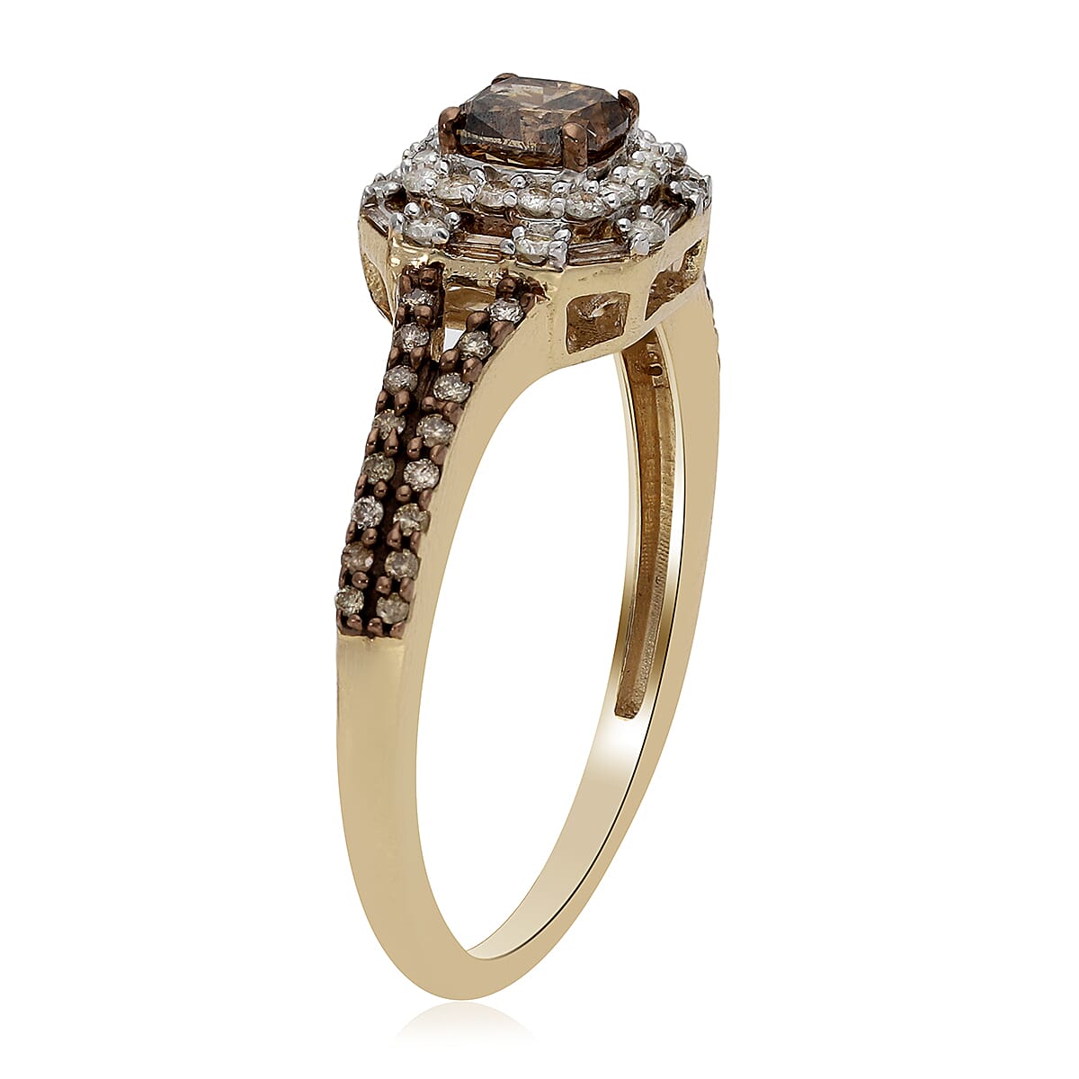 10K Yellow Gold Natural Champagne and White Diamond Ring (Size 8.0) 2.70 Grams 1.00 ctw image number 3