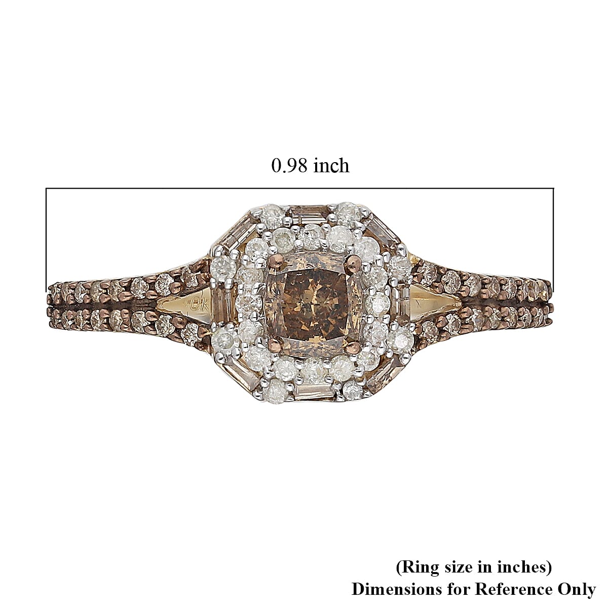 10K Yellow Gold Natural Champagne and White Diamond Ring (Size 8.0) 2.70 Grams 1.00 ctw image number 5