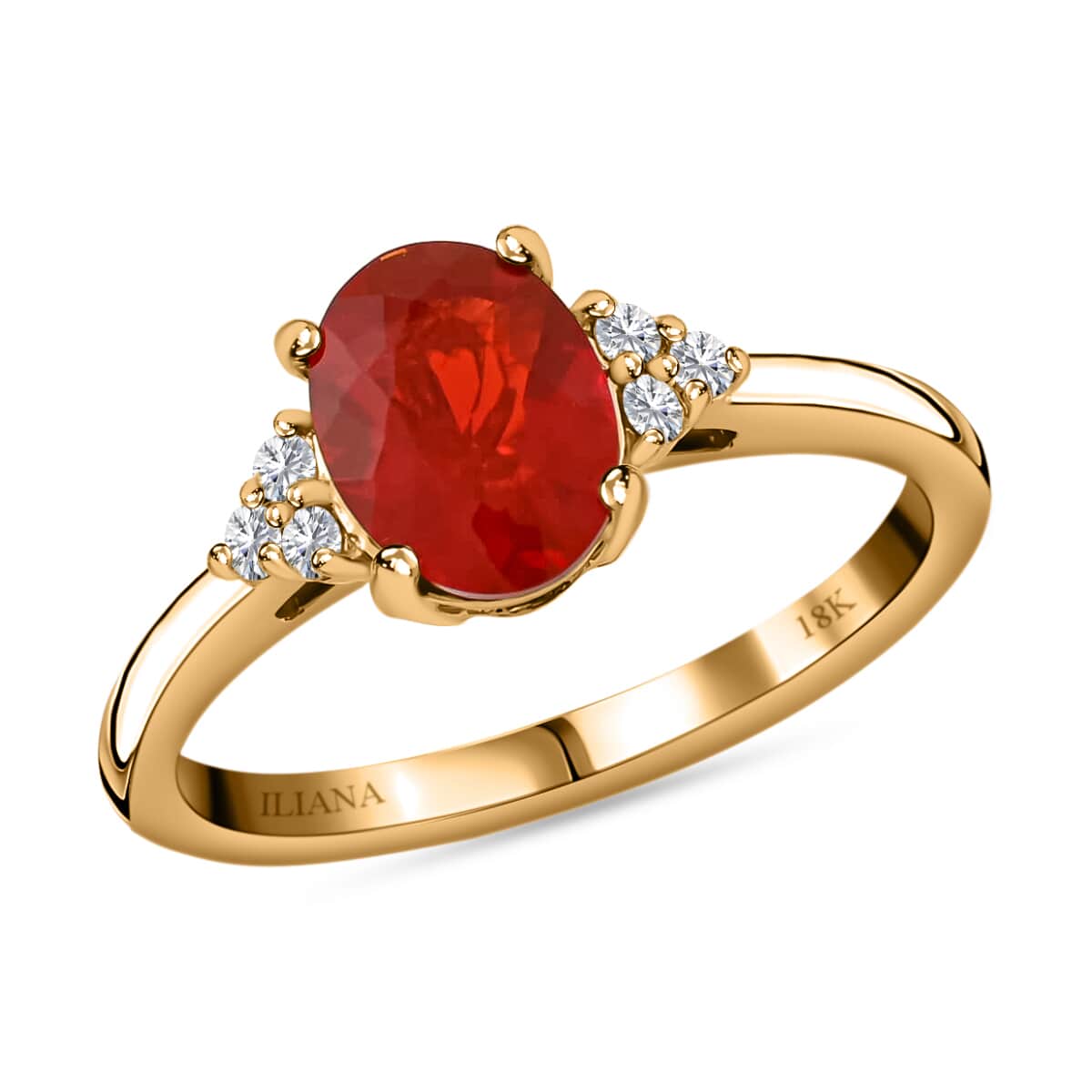 ILIANA 18K Yellow Gold AAA Crimson Fire Opal and G-H SI Diamond Ring 3.35 Grams 1.00 ctw image number 0